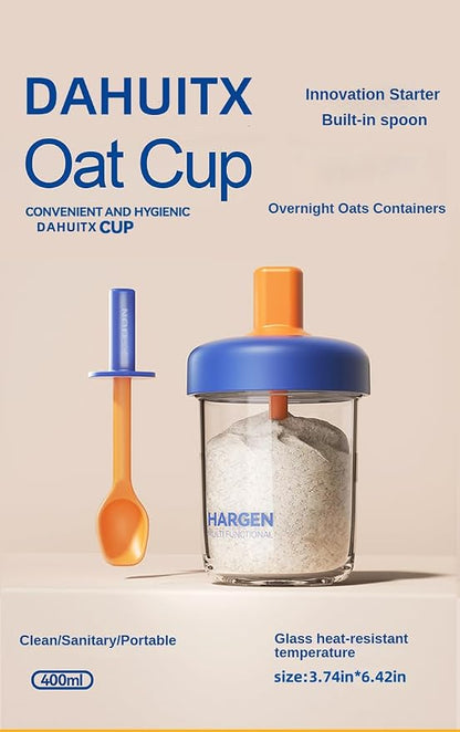 2 Pack Overnight Oats Containers with Lids and Spoons, 13.5 oz Breakfast Yogurt Cup to Go, for Milk, Cereal, Oatmeal (Blue+Pink)