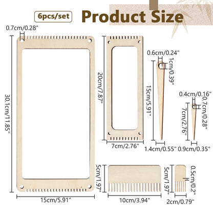 NBEADS 6Pcs Wood Weaving Loom Kit, Bookmark Loom with Weaving Comb and Crochet Needle, Perfect for Adult Beginners and Weaving Lovers