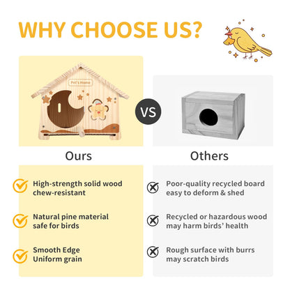 Wooden Bird House with Removable Tray, DIY Paintable Birdhouse for Lovebirds Budgies Cockatiels Conures, Cozy Bird Nest for Indoor Outdoor Use (Wood Tray (Standard))