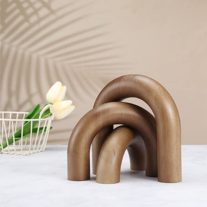Roowest 3 Pieces Wood Arch Book Shelf Decor Wooden Coffee Table Natural Modern Home Mantel Decorations for Living Room Entryway, Small Medium Large