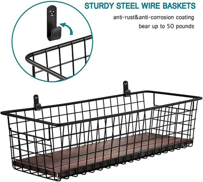 4 Set Portable Metal Farmhouse Wall Decor Storage Organizer Basket Bin