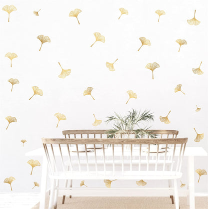 Golden Wall Decals Peel and Stick Golden Leaves Wall Stickers Modern Leaf Vinyl Wall Decals Living Room Abstract Flower Walls Sticker Nordic Plant Walls Art Murals for Bedroom Bathroom Kitchen Decor