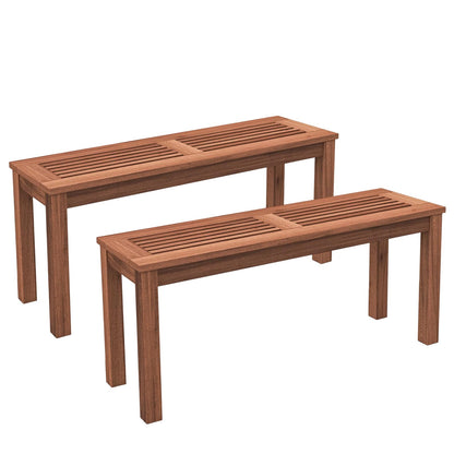 ERGOMASTER Wooden Backless Outdoor Bench, 2-Person Indoor Outdoor Patio Dining Benches for Backyard, Lawn, Porch, Garden (Set of 2)