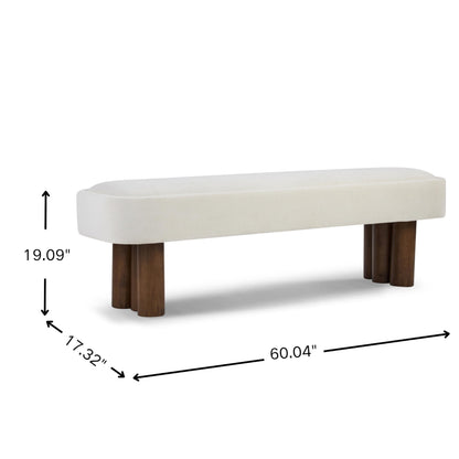 Christopher Knight Home Damas 60.04" Fabric Upholstered Dining Bench, Wooden Entryway Bench, Long Sofa Footstool for Living Room, Bedroom End of Bed Bench, Milky White+Walnut