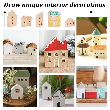 OLYCRAFT 15Pcs Unfinished Wooden House Shaped Blocks House Blank Wood Cutouts Wood Blocks with Hole Wooden Display Decoration Pieces for Home Kitchen Office Shelf Coffee Bar Decor -15 Styles