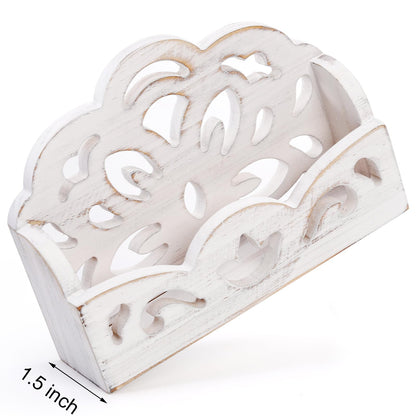 yarlung 2 Pack Vintage Business Card Holder, Shabby Chic White Greeting Card Display Stand, Wooden Open Name Cards Holder for Desktop, Office Trade Receptions, Hollowed Design