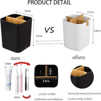 Bamboo Toothbrush Holder for Bathrooms, 3 Slots Toothbrush and Toothpaste