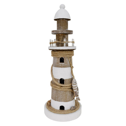 Linfevisi Wooden Lighthouse Decor with Light Tabletop Nautical Decor Solid Wood Light Houses Statue Figurines Inside Standing Coastal Beach Decoration Ocean Sea Theme Home Bathroom 12.75 Inch