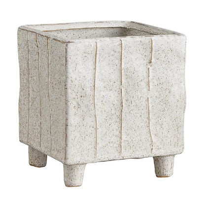 47th & Main Textured Lines Ceramic Home Décor Pot Planter for Succulents and Flowers, 5" Diameter, Speckled White