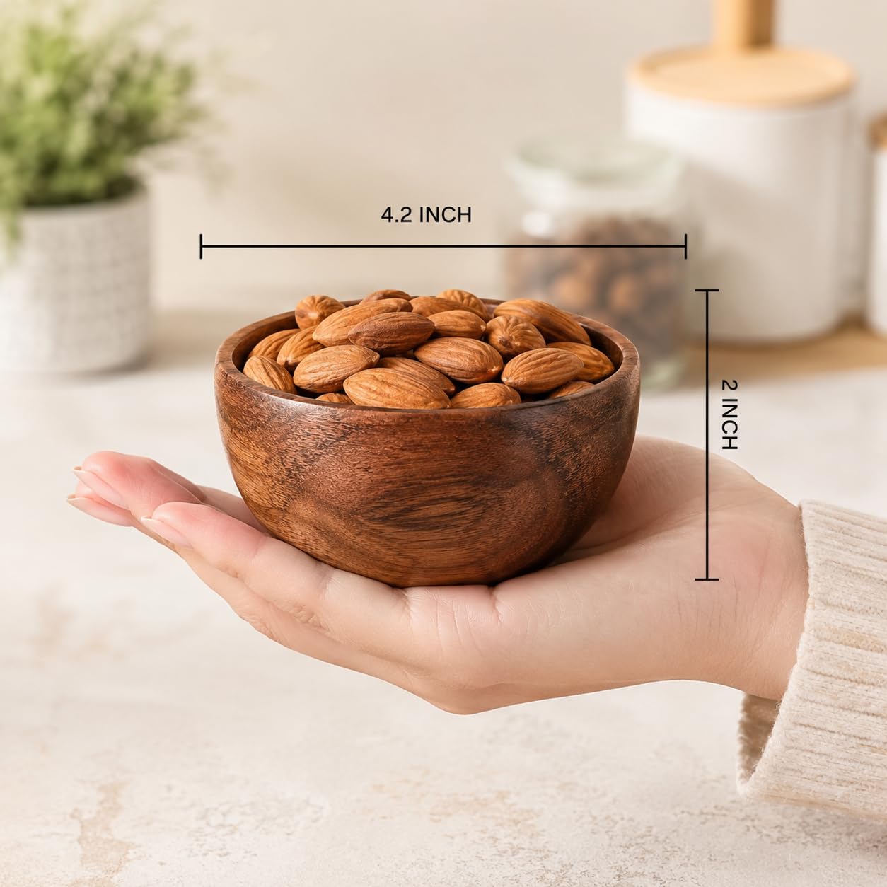 RIANGI Wooden Bowls Set Of 6 Small Acacia Wood Bowl Dessert And Snack Cups 4.2 X 2 Inch 8 Oz Capacity Rustic Mini Wooden Bowl For Dips Condiments Ice Cream Nuts