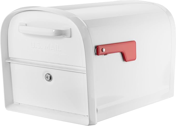 Architectural Mailboxes 6300W-10 Oasis 360 Mailbox, White | Galvanized steel build with a secure steel cam lock, dual access doors, and hopper delivery door. USPS approved.