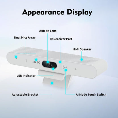 TOALLIN 3-in-1 4K Conference Webcam with Mic and Speaker, AI Auto-Framing & Speaker-Tracking, USB Video Bar, All-in-One Video Conference Camera for Online Meetings, Video Calls