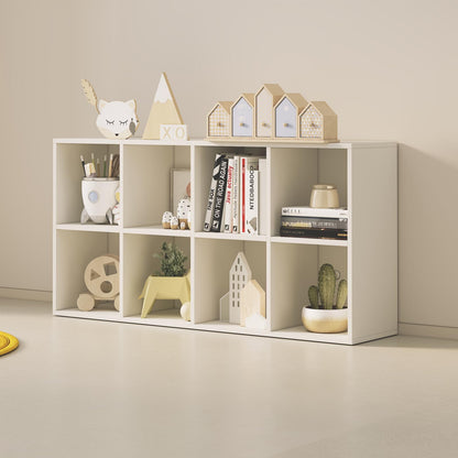 Wood Cube Storage Organizer Closet Cabinet for Living Room Bedroom Study Shelf Bookcase Wooden Floor Standing Open Bookshelf for Kids Home Office Display Storage Cabinet (White, 8-Cube, 11.81in)