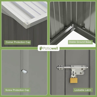 Patiowell 10 x 8 FT Outdoor Storage Shed with Floor Frame, Large Garden Tool Metal Shed with Sloping Roof and Double Lockable Door for Backyard Garden Patio Lawn,Grey