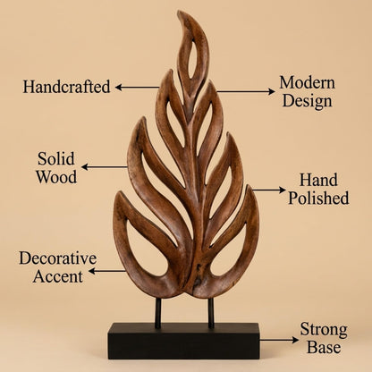 Decozen Wooden Leaf Sculpture - Hand Carved Solid Wood Coffee Table and Christmas Decor and Western Decor Accent for Living Room, Mantel, Bookshelf Décor, Christmas Decorations, Thanksgiving