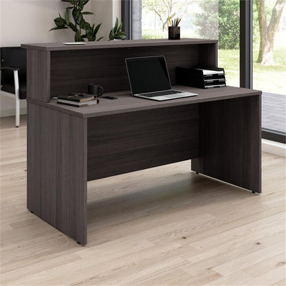 Bush Business Furniture Arrive 60W x 30D Reception Desk with Shelf in Storm Gray, Modern Receptionist Station for Office Waiting Room