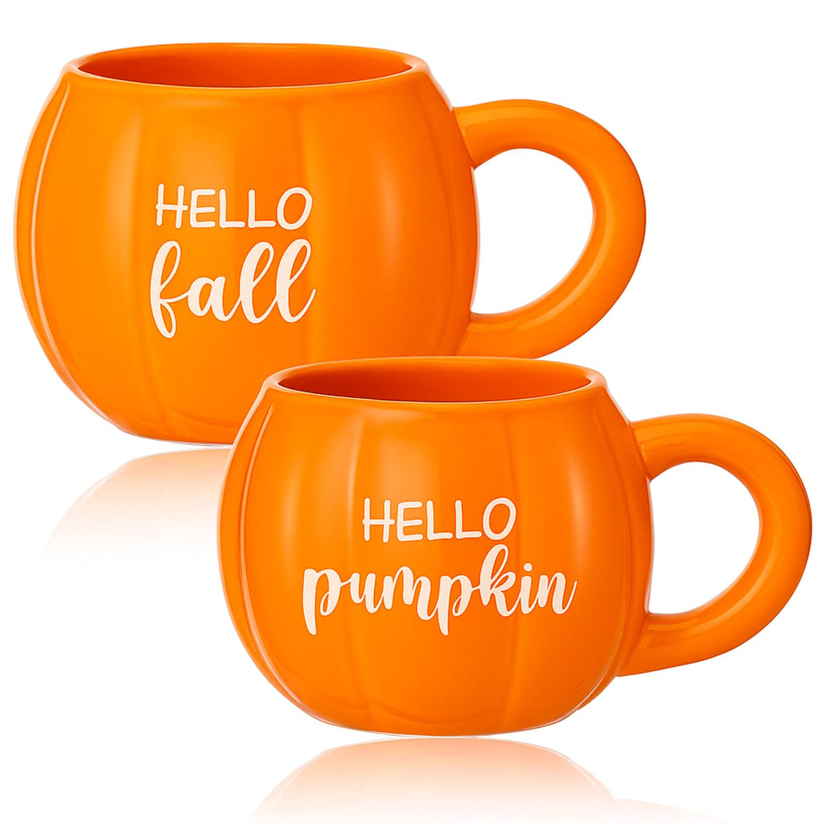 GlikCeil 2 Pcs Fall Pumpkin Mugs, Hello Fall Hello Pumpkin Coffee Cups for Tiered Tray 17 oz Thanksgiving Table Centerpieces Ceramic Mugs Drinking Cup for Autumn Harvest Wedding Birthday Gift
