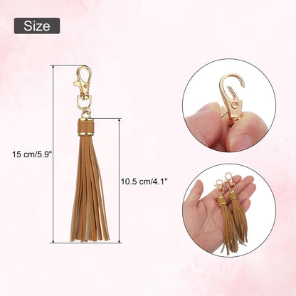 uxcell 10pcs PU Leather Tassels, 6 Inch Keychain Tassel Charm with Lobster Swivel for Jewelry Making, Handbag, DIY Crafts, (Grey Coffee)