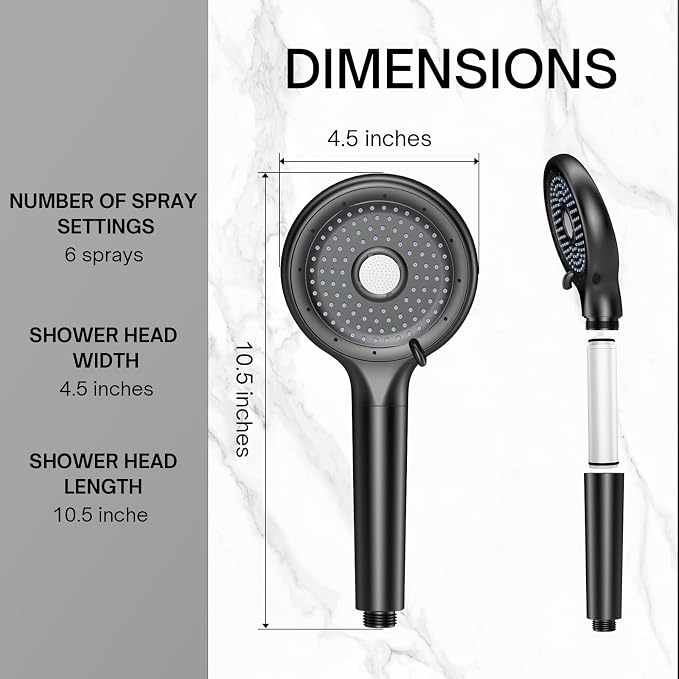 FEELSO Filtered Shower Head with Handheld, High Pressure 6 Spray Mode Showerhead with 60" Hose, Bracket and 15 Stage Water Softener Filters for Hard Water Remove Chlorine and Harmful Substance