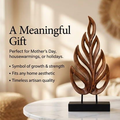 Decozen Wooden Leaf Sculpture - Hand Carved Solid Wood Coffee Table and Christmas Decor and Western Decor Accent for Living Room, Mantel, Bookshelf Décor, Christmas Decorations, Thanksgiving