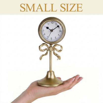 NIKKY HOME Small Gold Bow Table Clock, Silent Elegant Mantel Decor