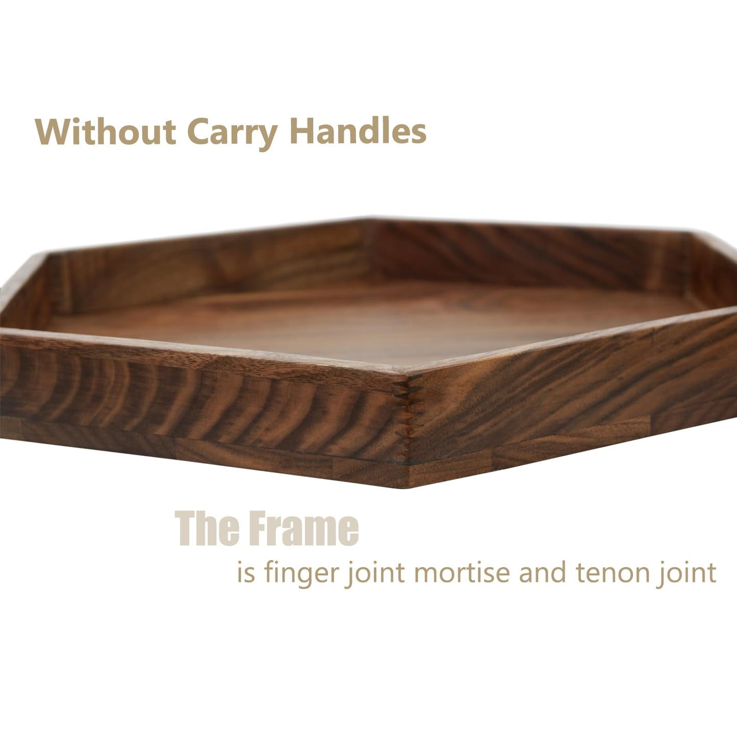 MAGIGO 12 Inches Small Hexagonal Black Walnut Wood Ottoman Tray with Handles, Serve Tea, Coffee Classic Wooden Decorative Serving Tray