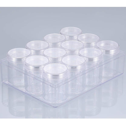 Blulu Clear Bead Organizer Small Bead Storage Containers Set 12 Pieces Plastic Storage Cases Cylindrical Clear Craft Supply Case for Earrings, Rings, Necklace, Threads, Beads(1.9 x 1.5 x 1.5 Inches)