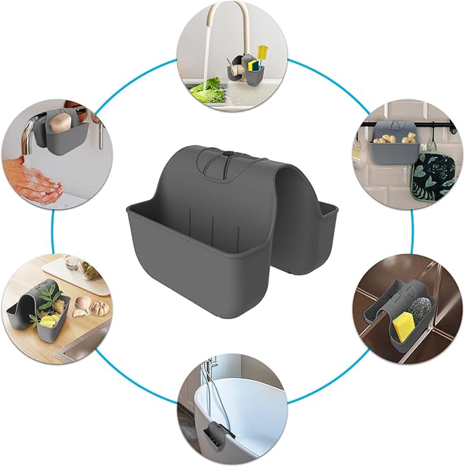Sponge Holder for Kitchen Sink, Silicone Sink Saddle Caddy Organizer Rack