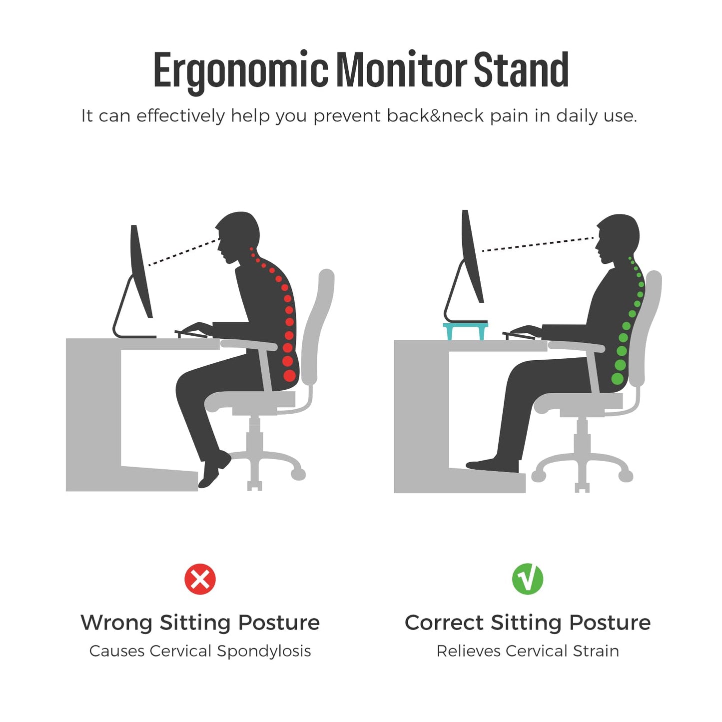 loukin Monitor Stand Riser for Desk, 22.4" x 8.3" Larger Computer Stand for Laptop, PC, Printer, Sturdy Desktop Computer Shelf with Non-Skid Rubber, Home Office (Brown)