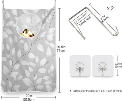 Grey Simple Leaves Hanging Laundry Hamper Door Hampers Bag Basket