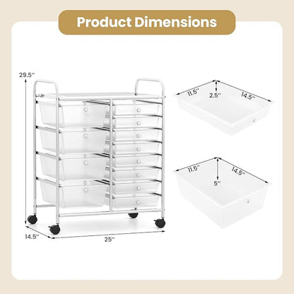 Giantex 12 Drawer Rolling Cart with Drawers, Storage Organizer Cart for Classroom Office School Teacher, Mobile Drawer Cart for Tools, Crafts, Small Printer, Clear