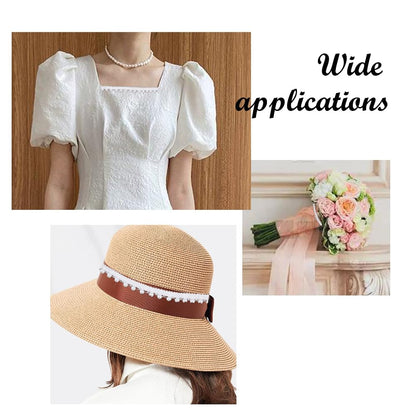 TNKBREEZE 100 Yards White Polyester Lace Trim with Attached Plastic Pearl Beads Decorative Ribbon for Adult Clothing Embellishment Dressmaking Costume Design and Special Occasion Accessories