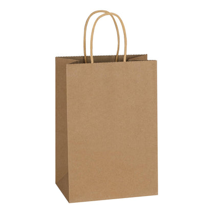 Mlyta 100 Pack 5.25x3.25x8.5 Inch Plain Small Brown Kraft Paper Gift Bags with Handles Bulk for Goodie, Party Favor Brithday Grocery Shopping, Small Business Wedding Retail Treat, Merchandise Sacks
