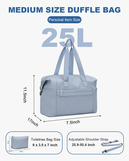 Pritent Travel Duffle Bag, Waterproof Weekender Overnight Hospital Bags for Women Men with Toiletry Bag Lightweight Personal Item Duffle Gym Bag for Travel, Airplanes, Sports(Blue, Medium)