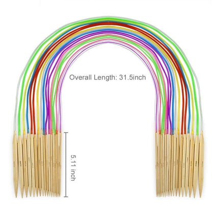 KOKNIT 18 Pairs Bamboo Circular Knitting Needles Set, Including 31" Long Lightweight Knitting Needles(2mm-10mm), 43pcs Knitting Tools and Elegant Storage Case
