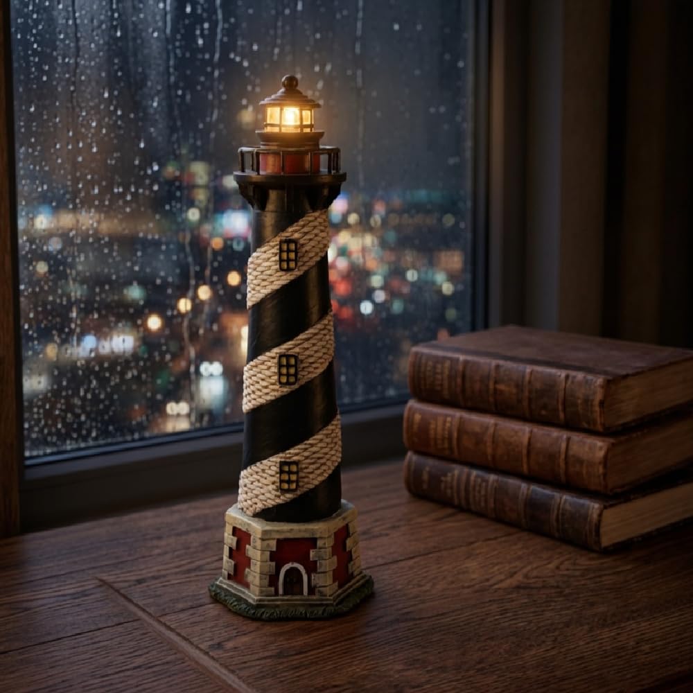 Hosley 8 Inch Resin Tabletop Lighthouse Blinking Light Decor - Ideal Coastal Beach Nautical Gift for Home, Farmhouse, Wedding, Teacher Appreciation