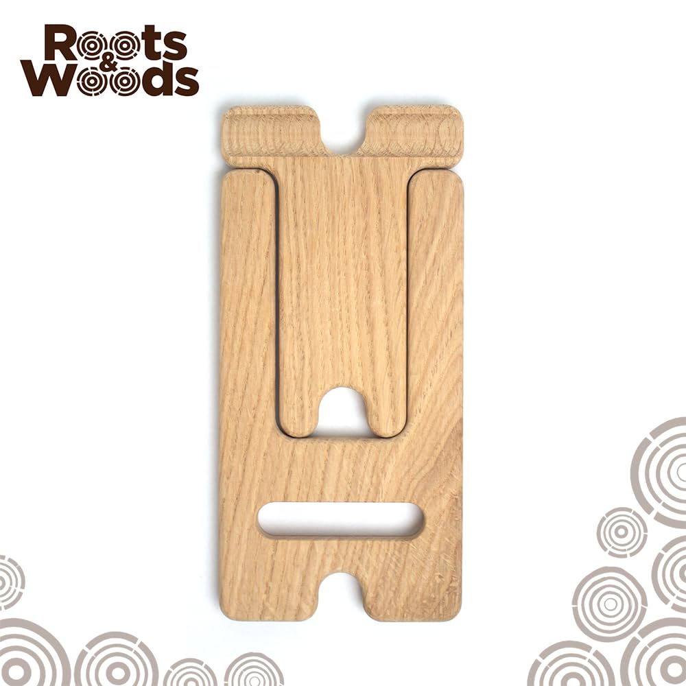 Roots & Woods Wooden Multi-Device Tablet & Phone Stand, Desktop Holder with Charging Cable Management