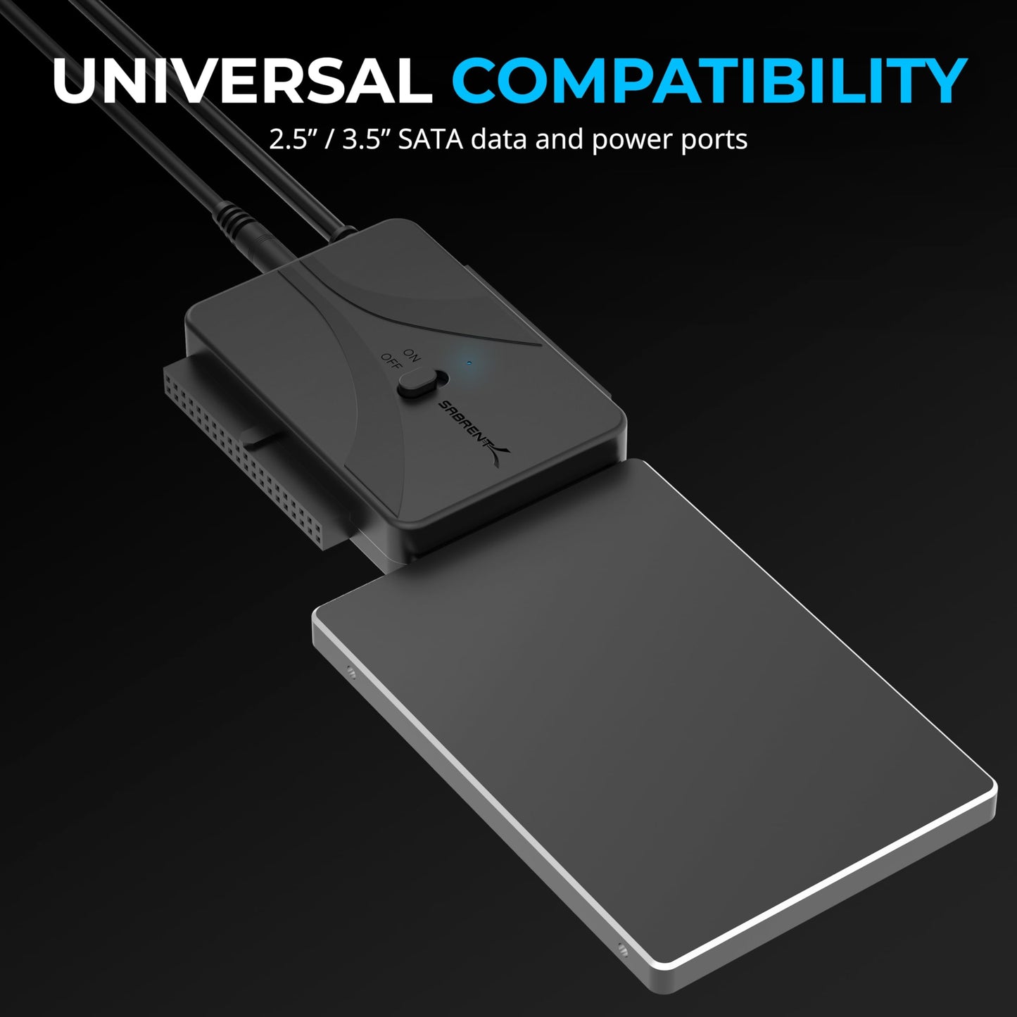 SABRENT USB Type-C to SSD/SATA/IDE 2.5/3.5/5.25-INCH Hard Drive Converter with UL Power Supply & LED Activity Lights [10TB Support] (USB-DS12)
