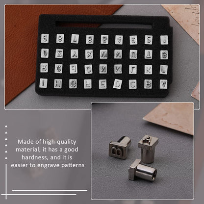 38 PCS Leather Stamping Tools, Leather Stamping Kit with 36pcs Letters and Numbers, Rubber Hammer for Leather Working