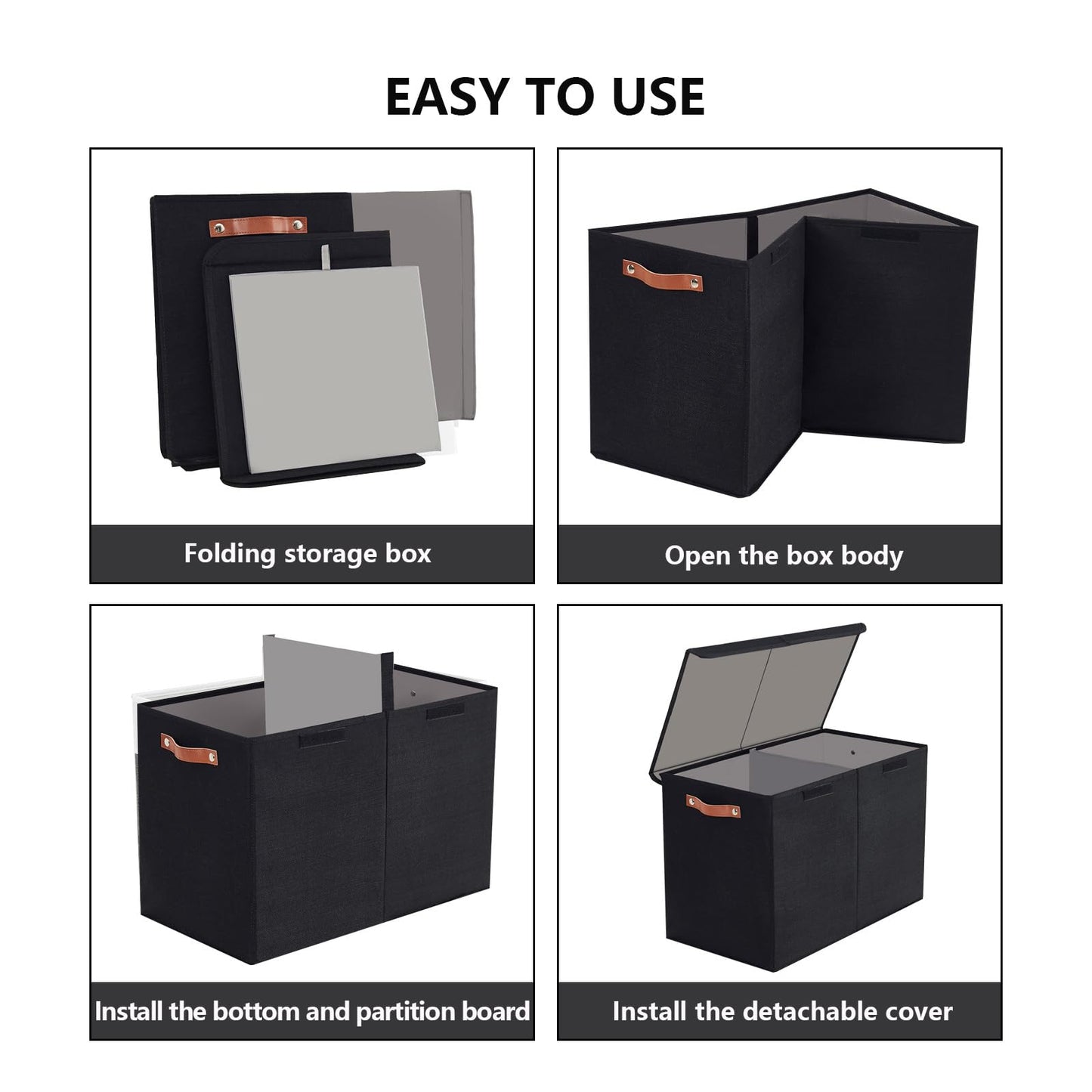 Bagnizer Large Toy Storage Box with Lids, Collapsible Sturdy Baby Storage Organizer Chest Bin Basket for Kids, Boys, Girls, Playroom, Nursery, Bedroom, Closet 25"x13"x16" (Black)
