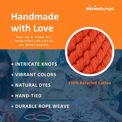 Bucky The Squirrel Dog Toy Handmade Eco Cotton Rope Squirrel Toy for Dogs - Natural, Non-Toxic Dyes, Dog Chew Toys for Small & Medium Breed Dogs, Cats (Large)