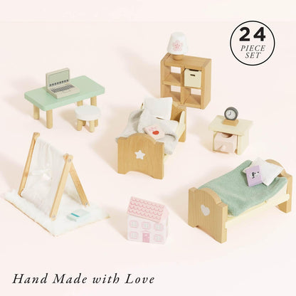 Le Toy Van - SugarPlum Wooden Bedroom Set | Dolls House Accessories Play Set For Dolls Houses | Girls and Boys Doll House Furniture Sets - Suitable For Ages 3+, Daisylane Child Bedroom (ME061)