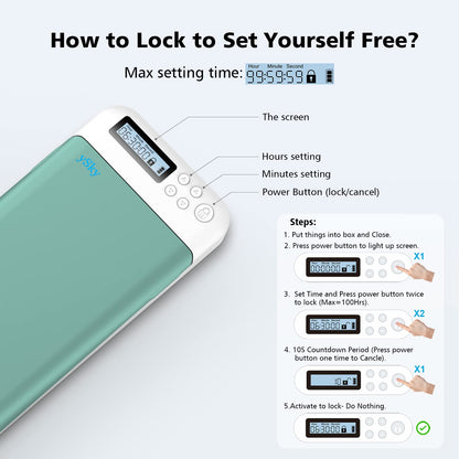 ySky Timed Lock Box, Portable Phone Locker with Self-Control Timer for iPhone, Android, Helping Kids, Students, Adults Focus Back, Mobile Phone Addiction Control (Green)