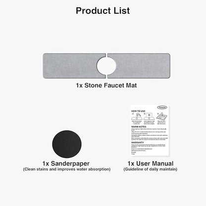 20" x 4" Stone Faucet Mat for Kitchen Sink, Quick Drying Diatomite Sink Tray