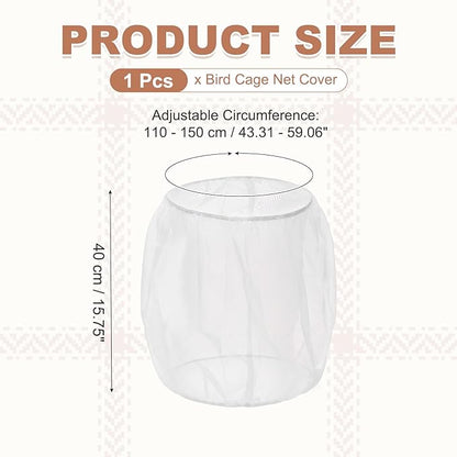 Bird Cage Seed Catcher, Bird Cage Net Cover Seeds Guard, Universal Birdcage Accessories, White, Circumference 43.3"-59.1", Height 15.7" for Parrot Cockatiel Enclosures