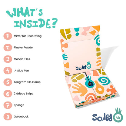 Sculpd Kids Mosaic Kit, Painting Craft Set for Kids Age 7+, Pottery, Includes Mosaic Tiles, 1 Tangram Tile Game, 2 Bags of Plaster, Additional Crafting Supplies & 1 Mirror, Montessori Education