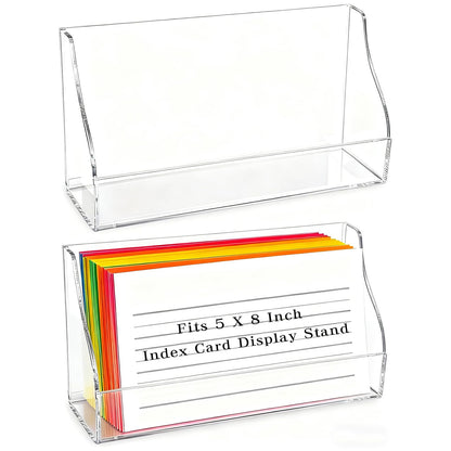 Goklmn 2 Pack Index Card Display Stand 5x8 Inch Acrylic Cards Holder for Desk Clear Postcard Stand Note Card Holder Index Cards Organizer Case Business Card Stand for Office Business