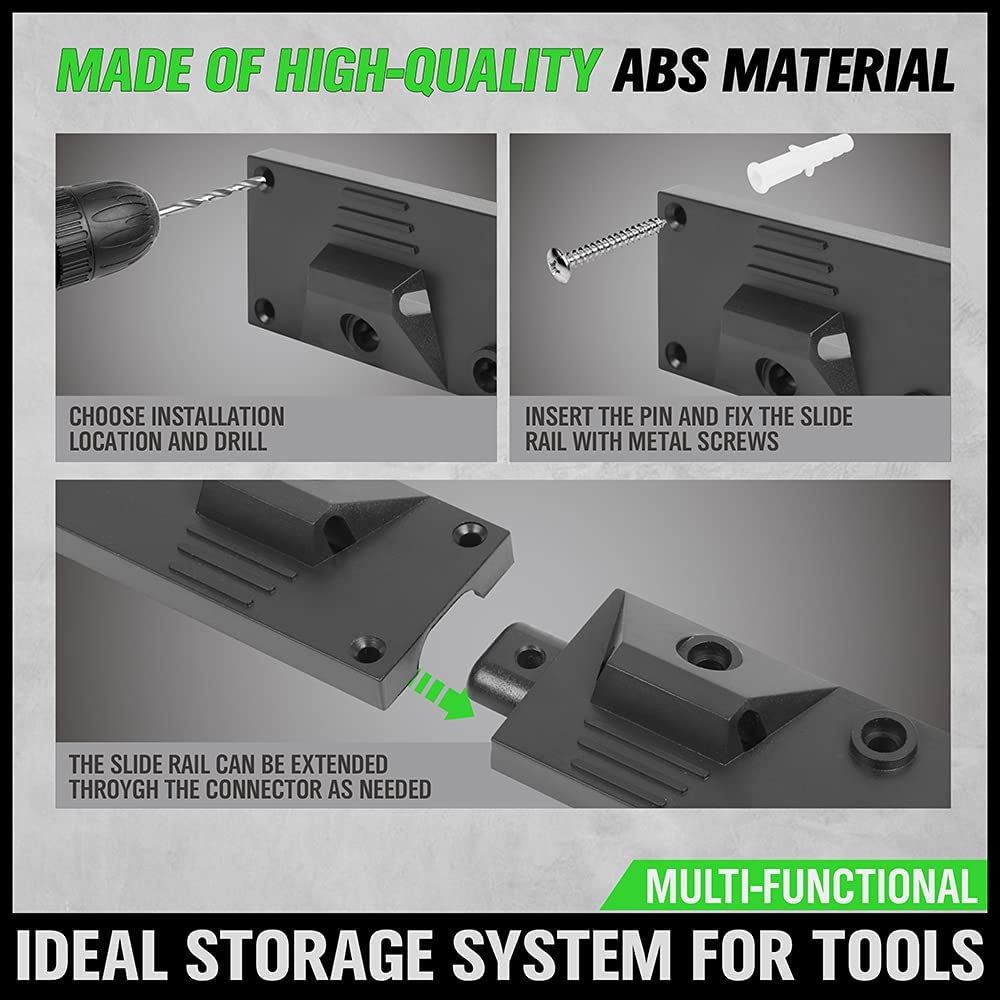 SWANLAKE Plastic 64 Inch Adjustable Storage System, Wall Mounted Hooks Tool Organizer，Garden Tool Hangers, Black