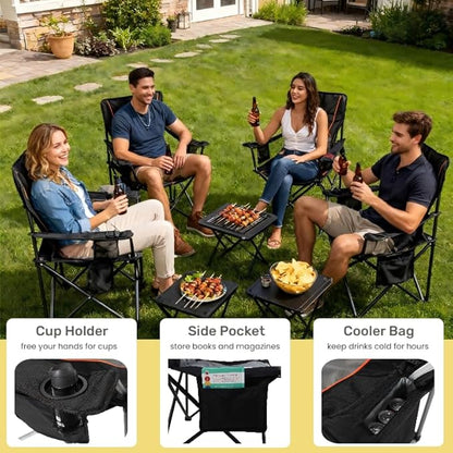 FAIR WIND Heavy Duty Camping Chair, Oversized Padded Folding Chair for Big and Tall (450lbs), Extra Wide Seat with Integrated Cooler & Storage Pocket, Adjustable Lumbar Support for Outdoor