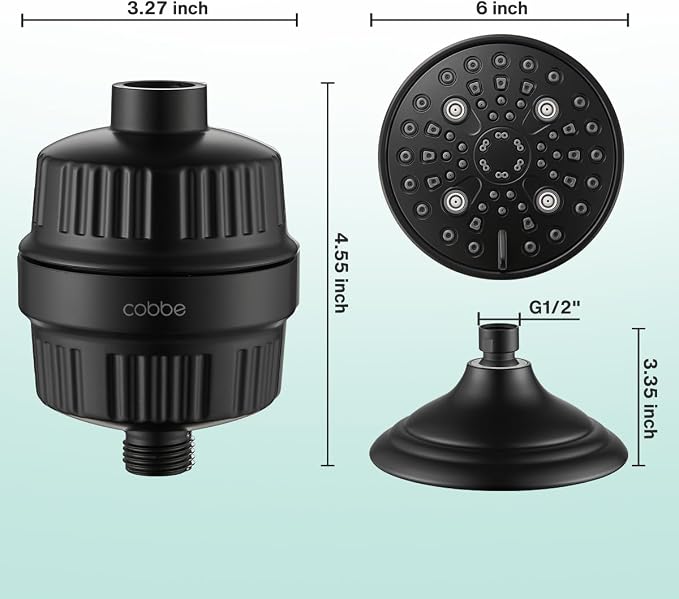 Cobbe 6-Setting High Pressure Filtered Shower Head Combo, Detachable Rain Shower Head with 20 Stage Shower Head Filter for Hard Water - Remove Chlorine and Harmful Substances, Black